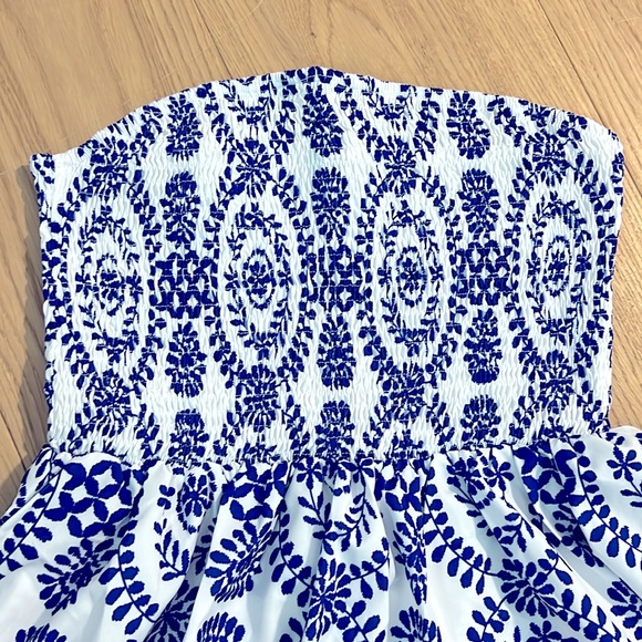 NEW! coastal 2026 vacay COMMENSE smocked mini dress blue white S - Picture 6 of 9